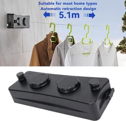 Intrekbare Waslijn - Drooglijn Binnen - Kleding Drogen - Dubbele Lijn - 1 Meter - Zwart — thumbnail 4