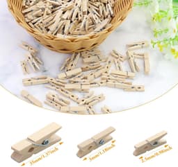 Dailygoods- Wasknijpers Mini Houten Set - 165 Stuks - Decoratieve Klemmen - 10 m Jute Touw - Natuurlijk Hout - Stevige Veer — thumbnail 5