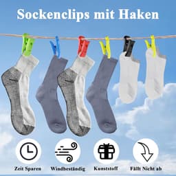 60 Pcs Sokclips met Haken - Sokclips voor Wasmachine en Droger - Sokhouder voor Wasmachine - Kleurmix — thumbnail 4