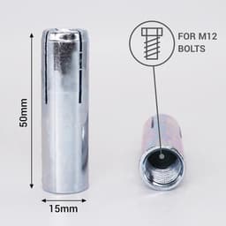 Ankerbouten M12 - Hulzenpluggen - Stevig Bevestigen - Verzinkt Staal - 50mm Lengte — thumbnail 2
