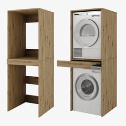 Wasmachine Kast - Droogkast Toren - Ruimte Besparen - Uittrekbare Plank - 187 x 65 x 66 - Eiken — thumbnail 1