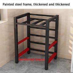 Wasmachine Standaard – Wasmachine Verhoger – Droger Steun – Opbouwmeubel – Stapelrek – Verstelbare Hoogte – Stevig Smeedijzer Met Walnoot Afwerking — thumbnail 3