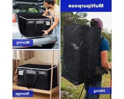 Grote waszakken met rits en label, 105L stevige opbergtassen voor kleding, reizen en verhuizing, ideaal voor tuinaccessoires en kampeerspullen (4 stuks)
