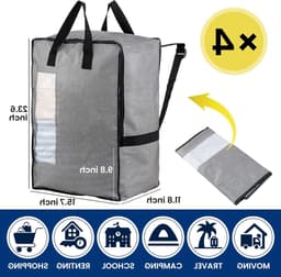 Sterke Handvatten en Ritsen, Verticale Verhuis- en Waszakken voor Kleding, Opslag en Reizen (Grijs, 4 Stuks) — thumbnail 2