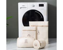 BRENZOOS- Waszakken Set van 4 - Dubbel Laags - Zakken met Rits - Kledingbescherming - Duurzaam Gaas - Geschikt voor Delicate Was - Wasnetten