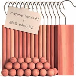 Cederhouten Kledingbescherming - Kastverfrisser Ladeverfrisser - Kleding Opbergen Beschermen - Natuurlijke Geur Vochtwerend - 15 Hangers 25 Ballen - Natuurlijk Hout — thumbnail 1