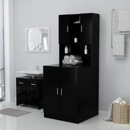 Wasmachinekast - Opbergkast Badkamer - Badkamer Organiseren - Veel Opbergruimte - 70.5 x 25.5 x 90 cm - Zwart — thumbnail 3