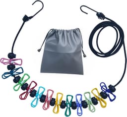 Draagbare Waslijn - Reis Waslijn - Kleding Drogen - Met 12 Kleurrijke Knijpers - 10-12 Voet - Zwart — thumbnail 1