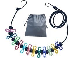Draagbare Waslijn - Reis Waslijn - Kleding Drogen - Met 12 Kleurrijke Knijpers - 10-12 Voet - Zwart