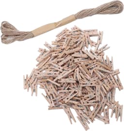 Houten Knijpers - Mini Clips - Foto Ophangen - Natuurlijke Grenen Constructie - 200 Stuks - Houtkleur — thumbnail 1
