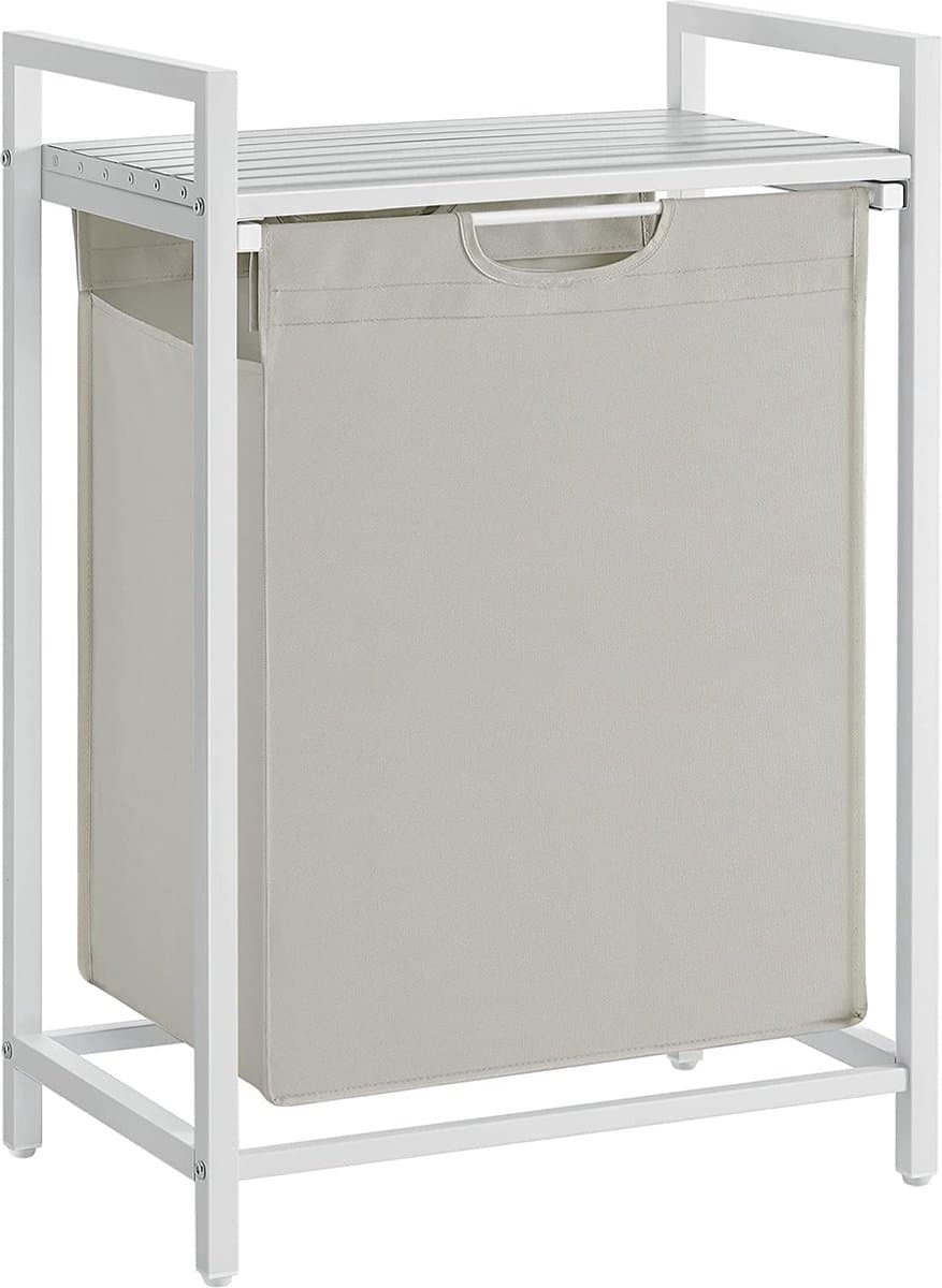 Wasmand, wasemmer met plank, waskast, oxford stof wasstas uitbreidbaar, verwijderbaar, metalen frame, 65 l, 50 x 33 x 72 cm, wit — afbeelding 1