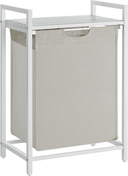 Wasmand, wasemmer met plank, waskast, oxford stof wasstas uitbreidbaar, verwijderbaar, metalen frame, 65 l, 50 x 33 x 72 cm, wit — thumbnail 1