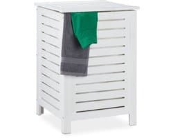 wasmand met deksel - 86 l - uitneembare waszak - hout - 65,5 x 45 x 45 cm - wit