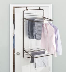 Ruimtebesparend metalen droogrek om aan de deur te hangen met 2 niveaus - praktische wasdroger voor badkamer of wasruimte - brons - wasrek — thumbnail 4