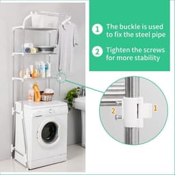 Wasruimte plank voor toilet en wasmachine - verstelbare badkamer organizer met kleding ophangmogelijkheid - ivoor Wasmachine rek — thumbnail 4