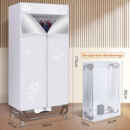 Draagbare Elektrische Wasdroger - Snelle Droogmachine met Grote Capaciteit en Geen Installatie Vereist - 170 cm, 1500 W, Grijs — thumbnail 2