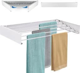 Goodivery ® Uitschuifbare en Opvouwbare Wasrek voor Muurmontage met 5 Aluminium Rails, Ruimtebesparend Ontwerp — thumbnail 1