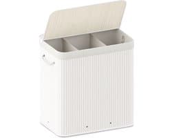 Organess wasmand 3 vakken - Wassorteerder - Wasmand met deksel - Opvouwbaar - 150L - Witte bamboe — afbeelding 1