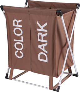 Wassorteerder - 60 L - Wasmand 2 Vakken - Opvouwbare Wasmanden - Wassorteerder 2 vaks - Aluminium Frame - Bruin - Wit — thumbnail 1