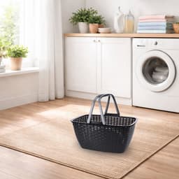 Wasmand - antraciet grijs - met hengsel - 27 liter - 43 x 30 cm - kunststof - Huishoud - De was doen - Wasgoedmanden — thumbnail 3