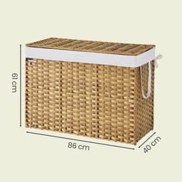 SONGMICS - Wasmand - Wasmand met 3 Vakken - Opvouwbare Rattan Wasmand - Met Deksel en Handvatten — thumbnail 2
