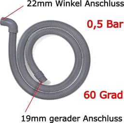 Afvoerslang 22mm gebogen - 19mm recht - 05 bar - 60 graden - 25 m - voor Miele Siemens Bosch - wasmachine vaatwasser — thumbnail 2