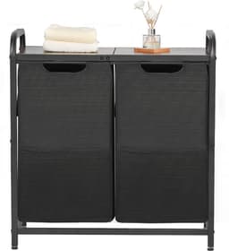 Wasmand, met Metalen Frame en Houten Top, met Uittrekbare 600D Oxford-Stoffenzakken, Vrijstaande Organisator voor Vuile Kleding en Badkameropslag — thumbnail 2