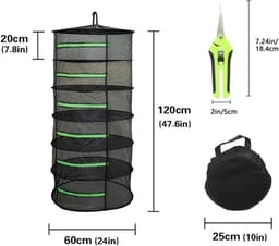 Hangend kruiden droogrek 2ft - Plantendrogernet met inklapbare gaasbakken (6 lagen) - Zwart droogcarrousel — thumbnail 5