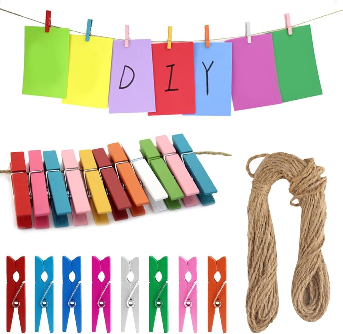 Pack van 200 Houten Klemmen - Kleine Kleurrijke Mini Kleding Klemmen - Houten Klemmen voor Foto's en Foto Wand — afbeelding 1