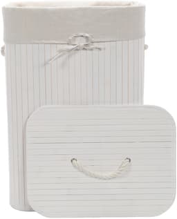 Bamboe wasmand wit met deksel en handvat, 72L — thumbnail 3
