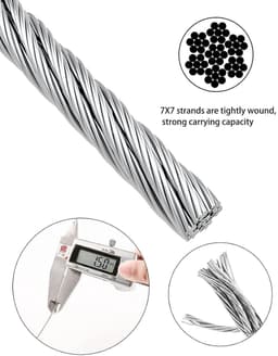 100m 304 Stainless Steel Wire Cable Aircraft Cable with Aluminum Shrink Loop 7x7 Strands Core for Photo Lighting Guide Hanging Clothing Line Fishing — thumbnail 4