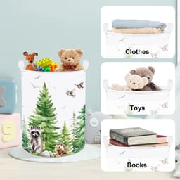 Opbergmand - Opvouwbaar met Handvatten - Wilde Dieren Print Herten en Uilen - Voor Kinderkleding en Speelgoed in Babykamer en Badkamer - 36 x 45 cm — thumbnail 5