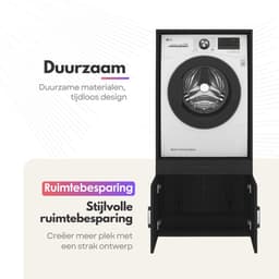 Wasmachinekast Enkel 67x145x67cm | Ruimtebesparend & Super Stevig | Met Uitschuiflade | Voor Wasmachine of Droger | Zwart Eiken — thumbnail 2