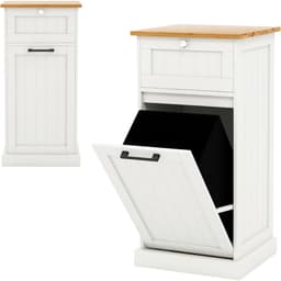 Houten Wasmeubel met Losse Wasmand en Lade voor Badkamer - Wit 40x37x82 cm — thumbnail 1