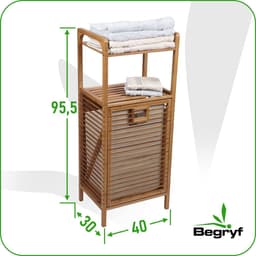 BEGRYF Badkamerkast met Wasmand - Bamboe - Vrijstaand - 95,5 cm Hoog - 2 Planken - 35L - Naturel — thumbnail 2