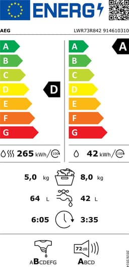 AEG LWR73R842 EcoLine 7000 serie ProSteam® - Was-droogcombinatie - Warmtepomp - NL-FR — thumbnail 2