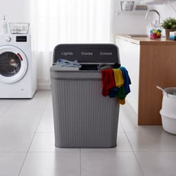 Wasmand 3 vakken - 105 l - opvouwbaar - bamboe - grijs — thumbnail 3