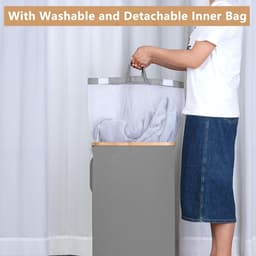 Wasmand met wieltjes - smal - 75 liter - grijs - wasbare binnenzak — thumbnail 5