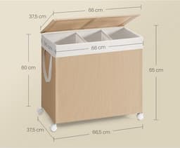 MAZAZU - Wasmand - 3 Compartimenten - 140L Inhoud - Beige en Wit - 66,5x37,5x65 — thumbnail 2