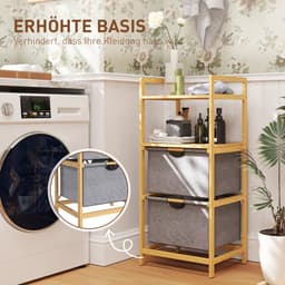 HOMCOM-Wäschekorb-Bambus, Polyester-44L x 34B x 96H cm-Naturholz — thumbnail 4