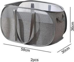 2 stuks Opvouwbare wasmand, opvouwbare wasmand, waszak, wasmand voor vuile was met handvat voor badkamer, slaapkamer, wasruimte, kinderkamer, reizen, grijs 58 x 36 x 36 cm — thumbnail 2
