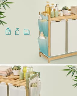 MAZAZU - Wasmand - 3 vakken - Bamboe - 150L - 94x33x78 — thumbnail 5