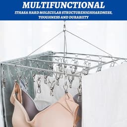 Pack of 2 Foldable Rotatable Stainless Steel Clothes Rack with 30 Clips for Socks Underwear Bras Baby Clothing Gloves — thumbnail 3