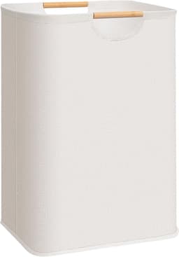 Wasmand - Waterdichte wasmand - Grote opvouwbare wasmand - Met versterkte houten handgrepen - Wasmand - Opbergmand voor vuile was - Geschikt voor wasgoed, badkamer - 40*30*60cm - Beige — thumbnail 1