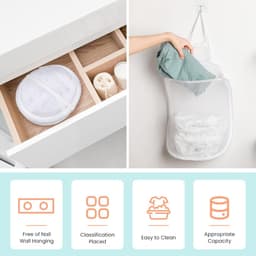 3 stuks - Opvouwbare wasmand voor aan de muur - Hangende wasmand - Wasmand van gaas - Ademend - Met handgrepen - Wit - Voor kleding en speelgoed - Geschikt voor badkamers, camping en hotels — thumbnail 3