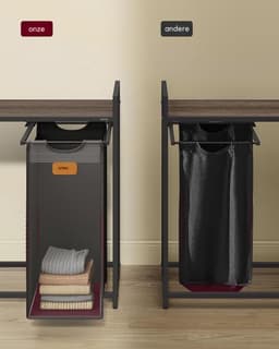 Wasmand - 4 vakken - Op wieltjes - Zwart en Grijs - 98.6x33x80.5 — thumbnail 4