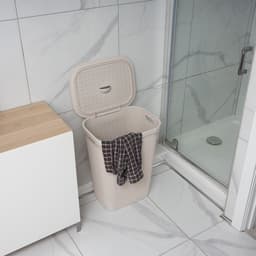 Wasmand 'Hessian' met deksel - 60 Liter - Box - Crème - Ventilatie — thumbnail 3