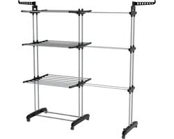 Vonia Droogtoren - Droogrek - Wasrek - Wastoren Dubbel - 3 Lagen - Inklapbaar - 150 x 50 x 171 cm - Grijs