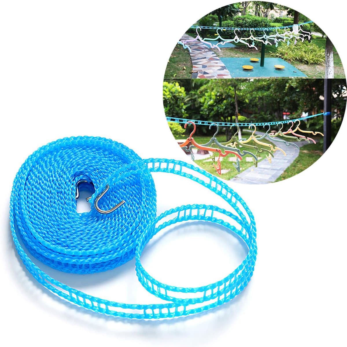 1 stuk - Wasdraad - 5M - Draagbare kampeer waslijn - Elastische waslijn - Kampeeraccessoires - Reiswaslijn voor buiten en binnen - Winddichte hanger voor buiten kamperen - Blauw — afbeelding 1