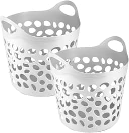 Plasticforte Flexibele wasmand/opbergmand - rond - wit - 35 liter - D40 x H39 cm — thumbnail 2